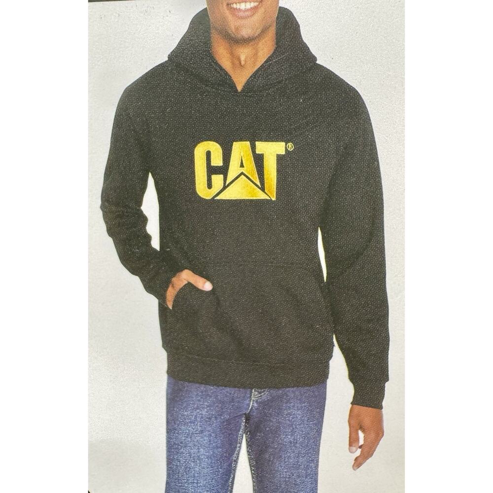 Men's M Black CAT Caterpillar Heavy Pullover Hoodie Sweatshirt Embroidered Logo